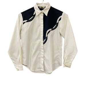 Vintage Western Collection Studded Shirt White Black Colorblock Made in USA S